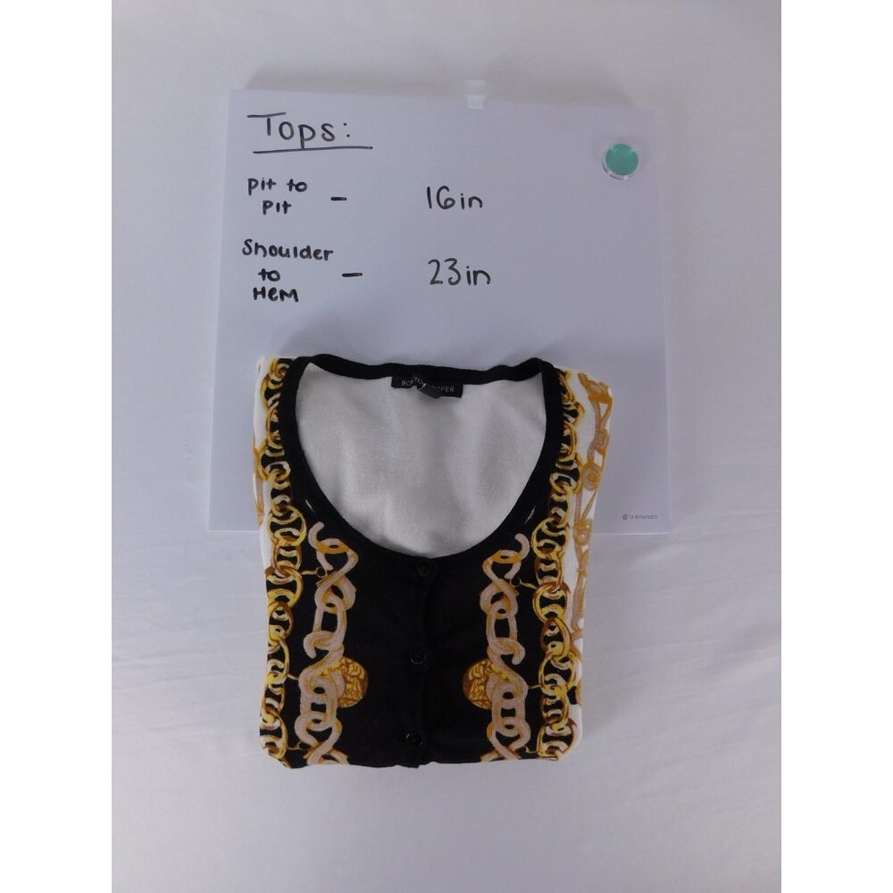 Boston Proper Button-Up Womens S White Black Gold Chain Print 3/4 Sleeve - Picture 6 of 6